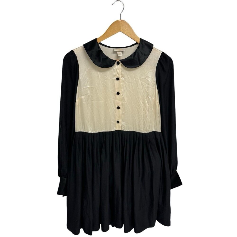 Erin Fetherston Juniors Silk Dress Long Sleeve Button Collar beige black size 5 - Picture 9 of 10